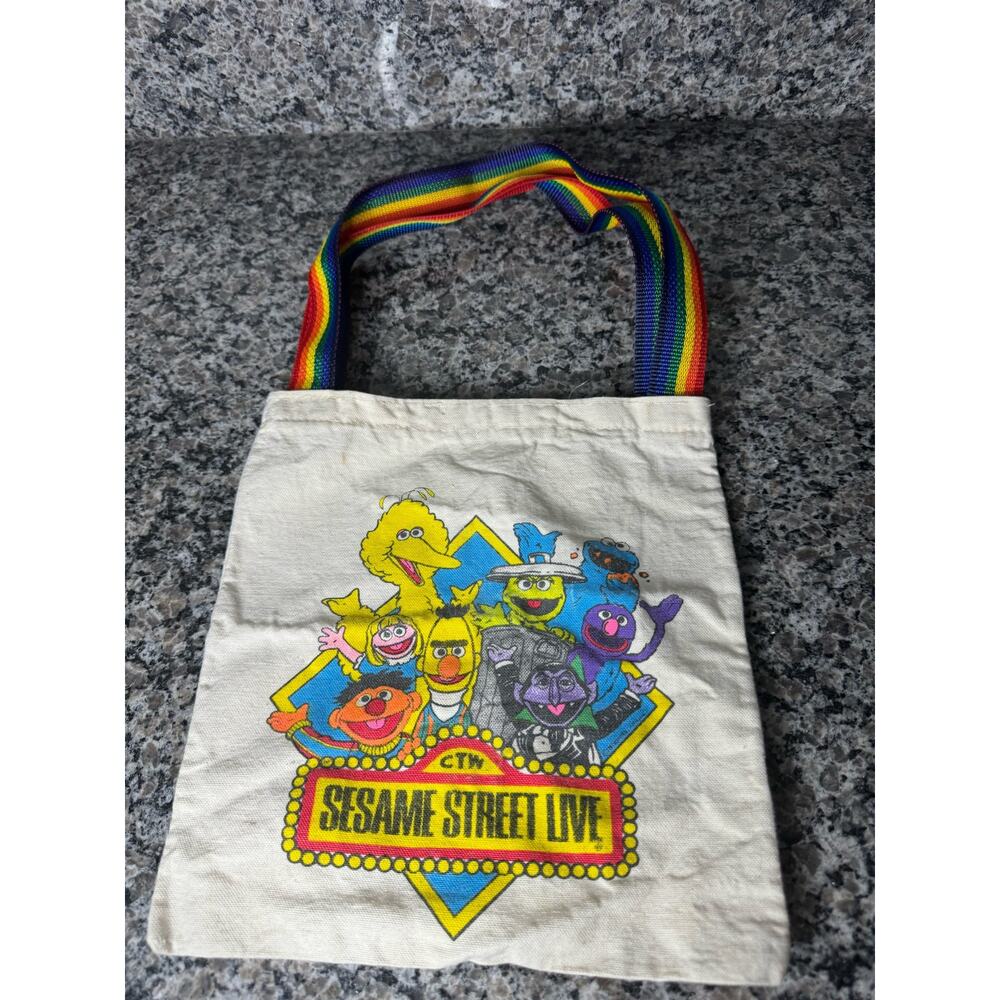Sesame Street Rainbow-Handle Cream Tote with Colorful Character Print